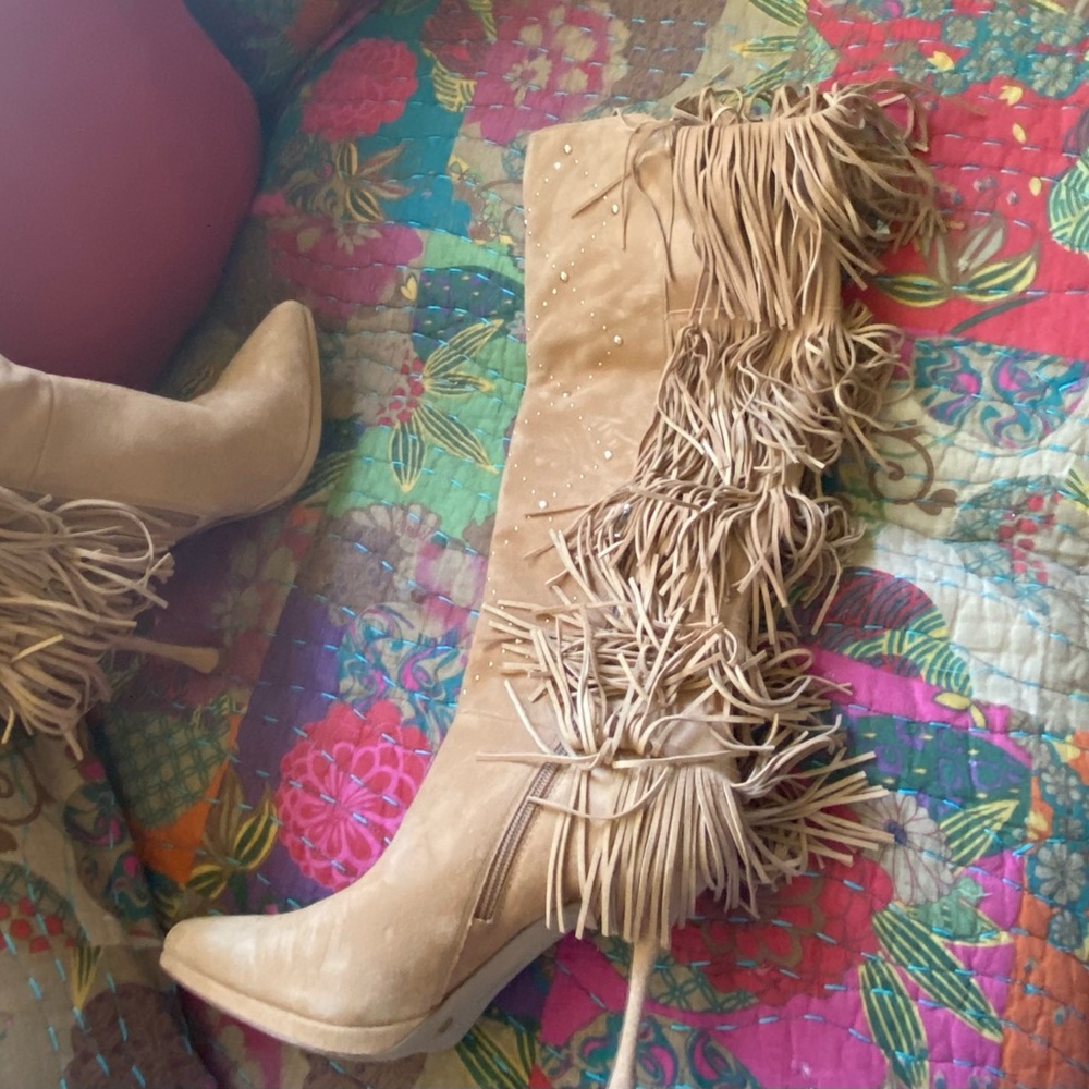 Vince Camuto Tan Fringe Heeled Boots